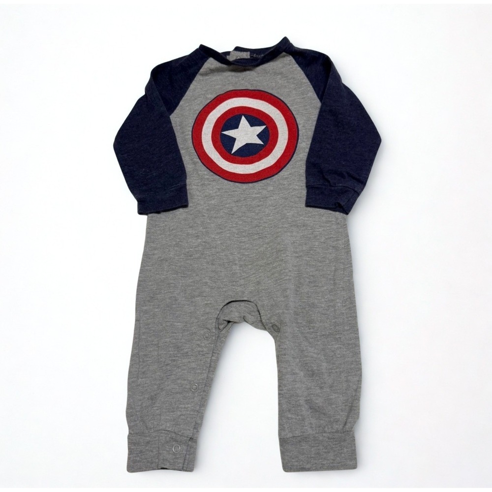 Marvel Captain America Infant Romper Gray Navy Blue Shield Graphic 6-9M